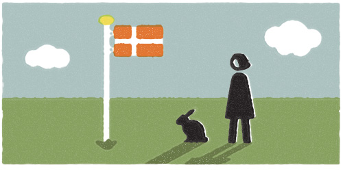 Pioneer Rabbit stands at attention for Dannebrog, the oldest flag in existence.