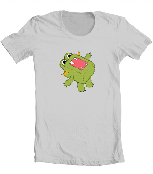 American Apparel gray t-shirt with Goodie Monster character screen printed on it.