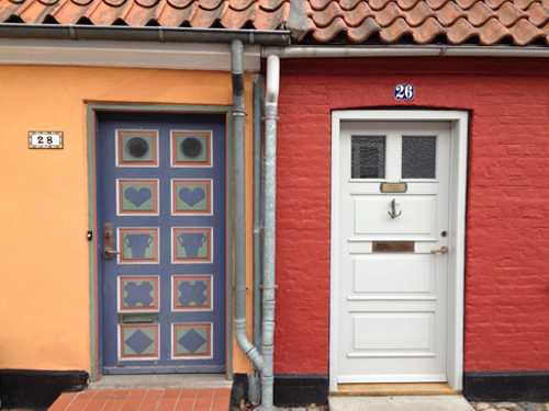 Front doors of two Danish houses in Køge Denmark.