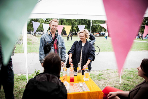 Customers braving the weather to try our lemonade.