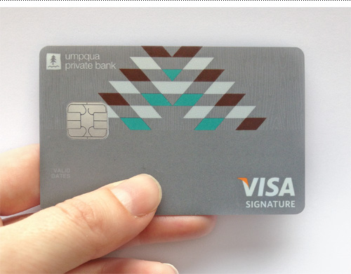 A blank version of the Visa card design for Umpqua Private Bank.