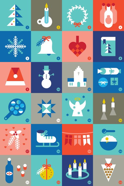 Twenty four days of Danish Christmas icons presented in julekalender format.