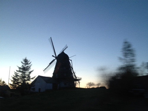 Dusk and a windmill in the Mols area of Denmark.