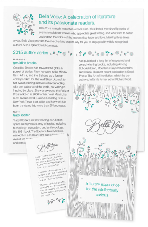 Bella Voce brochure and guest card, two of thirteen deliverables in the collateral series.