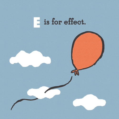 E is for Effect: a balloon floating upwards through the clouds.