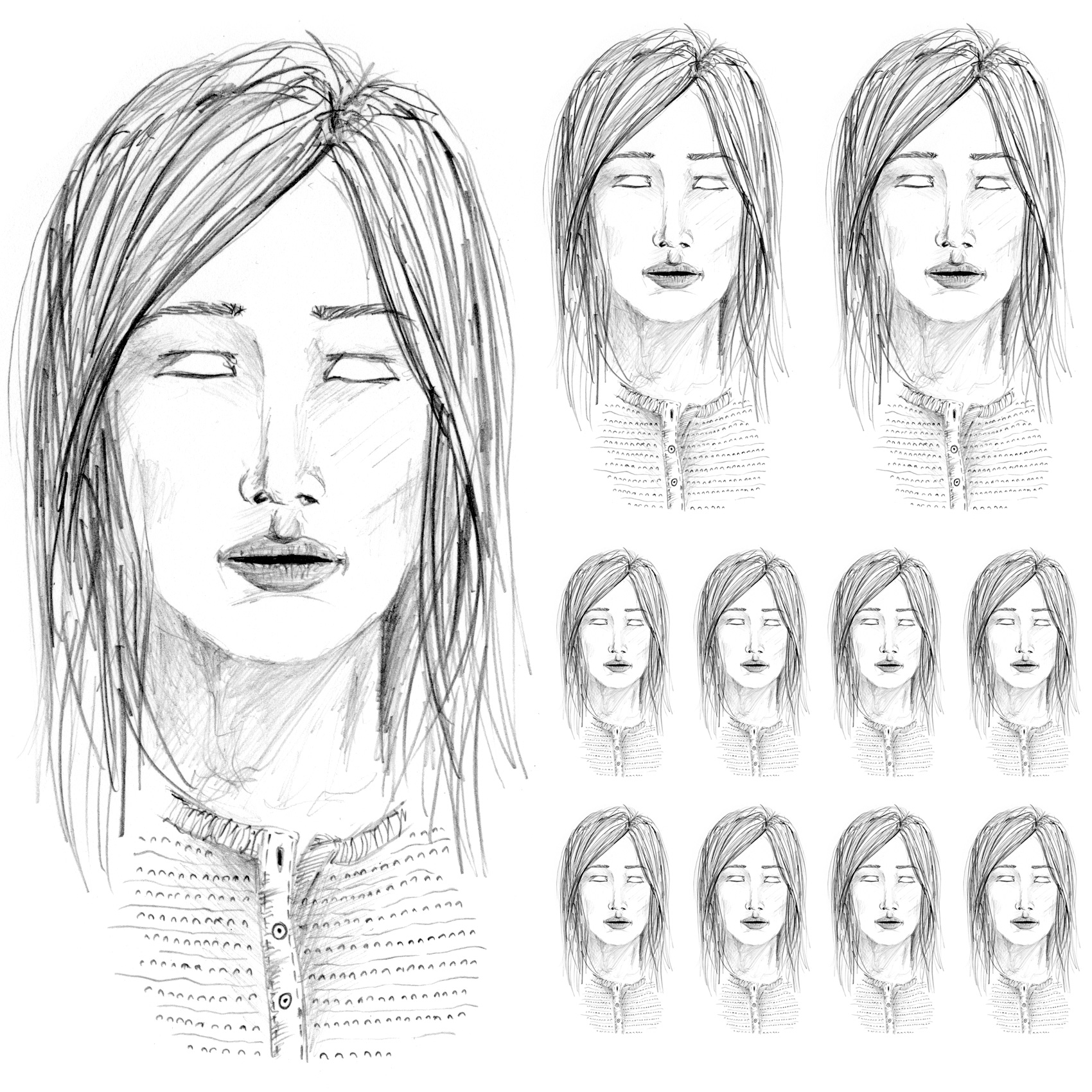 pencil sketch without eyes, in school portrait layout format