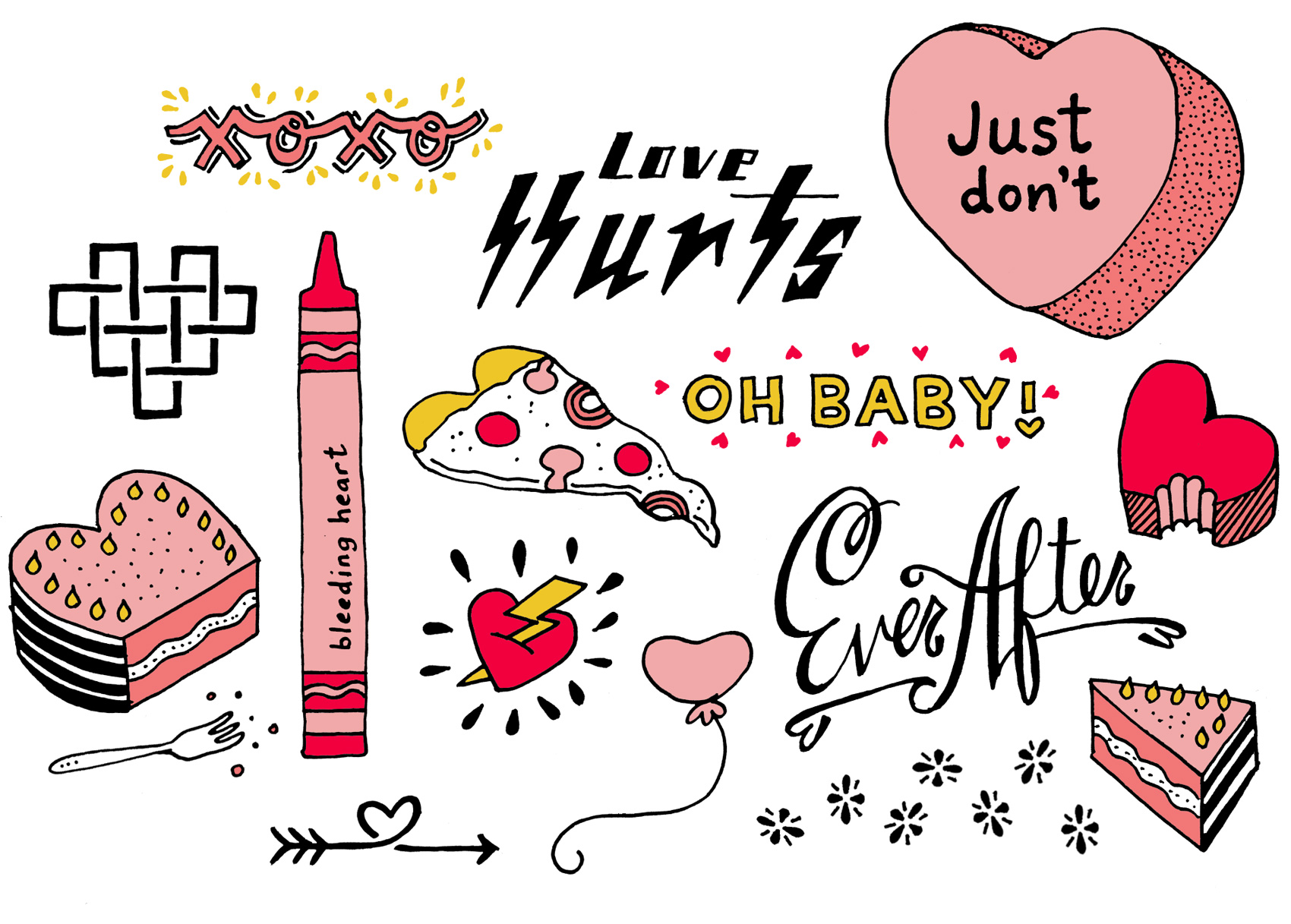 valentine day tattoos: love hurts, XOXO, ever after, oh baby, just don't, bleeding heart, and more!