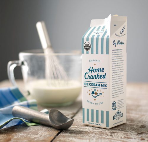 Packaging design for Home Cranked ice cream mix.