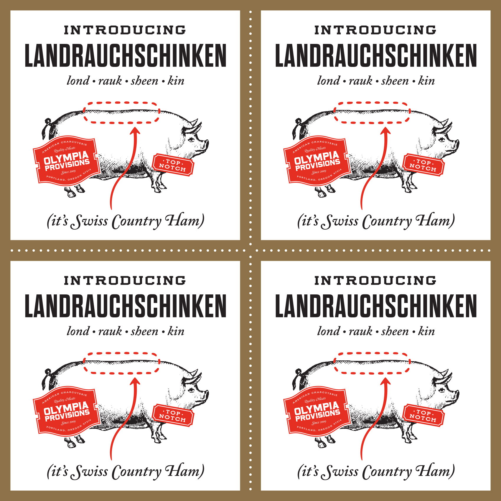 Vintage etched illustration of a pig for Olympia Provisions Landrauchschinken launch. It's Swiss Country Ham!