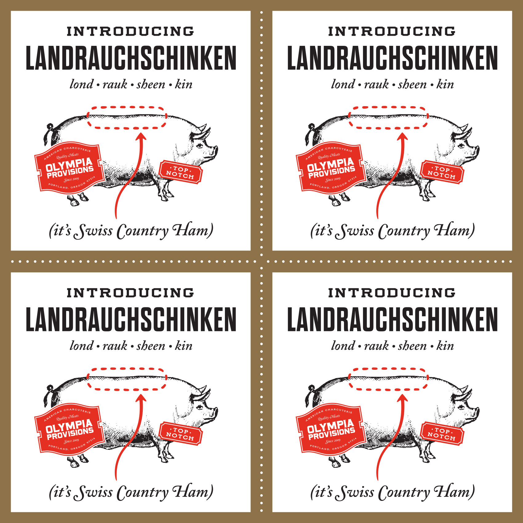 Vintage etched illustration of a pig for Olympia Provisions Landrauchschinken launch. It's Swiss Country Ham!