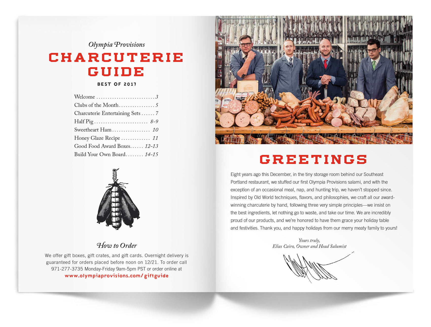 Welcome letter from Eli  for the Olympia Provisions holiday catalog.