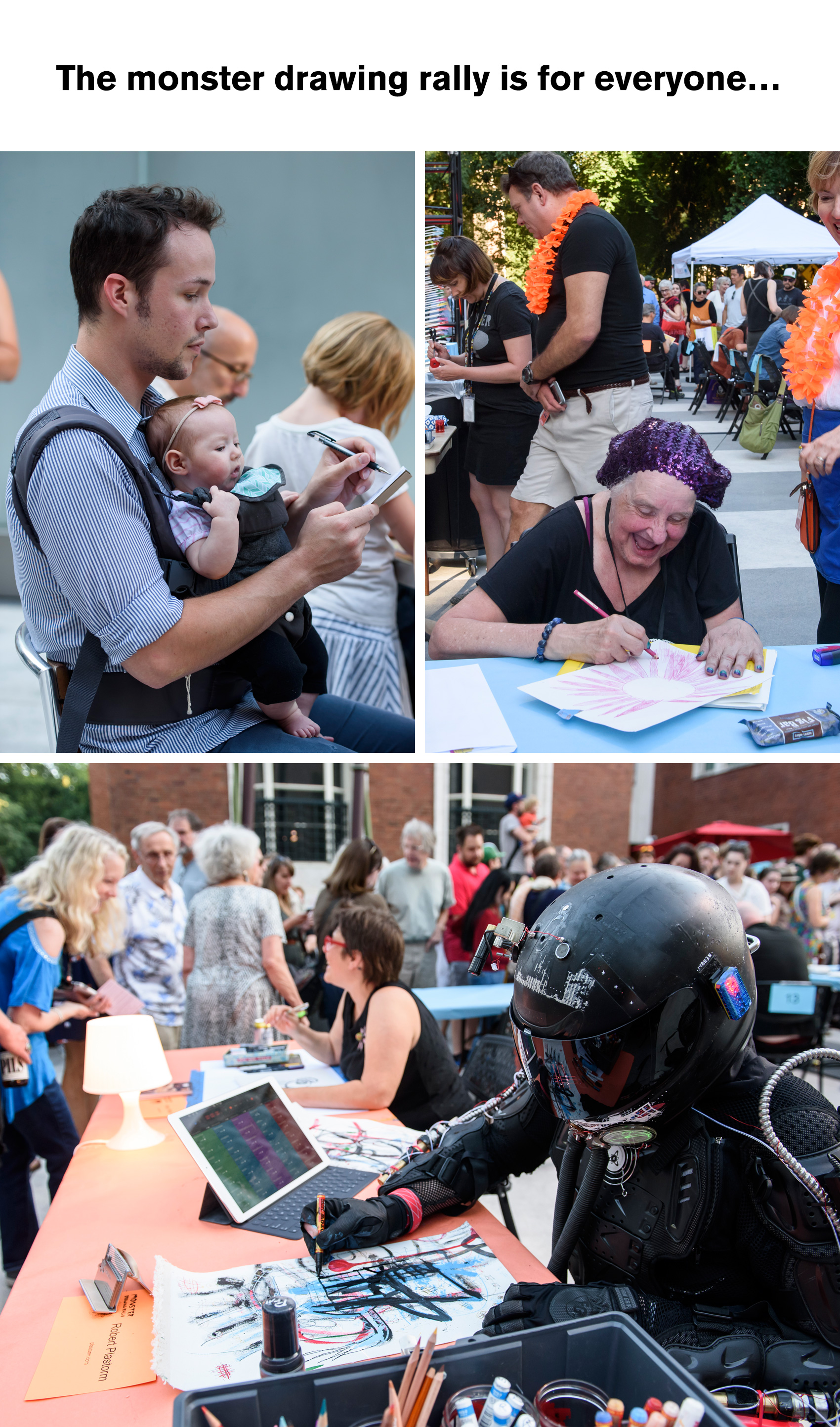 Portland Art Museum's Monster Drawing Rally 2017 - all kinds of people come, young, old, really young, robots.