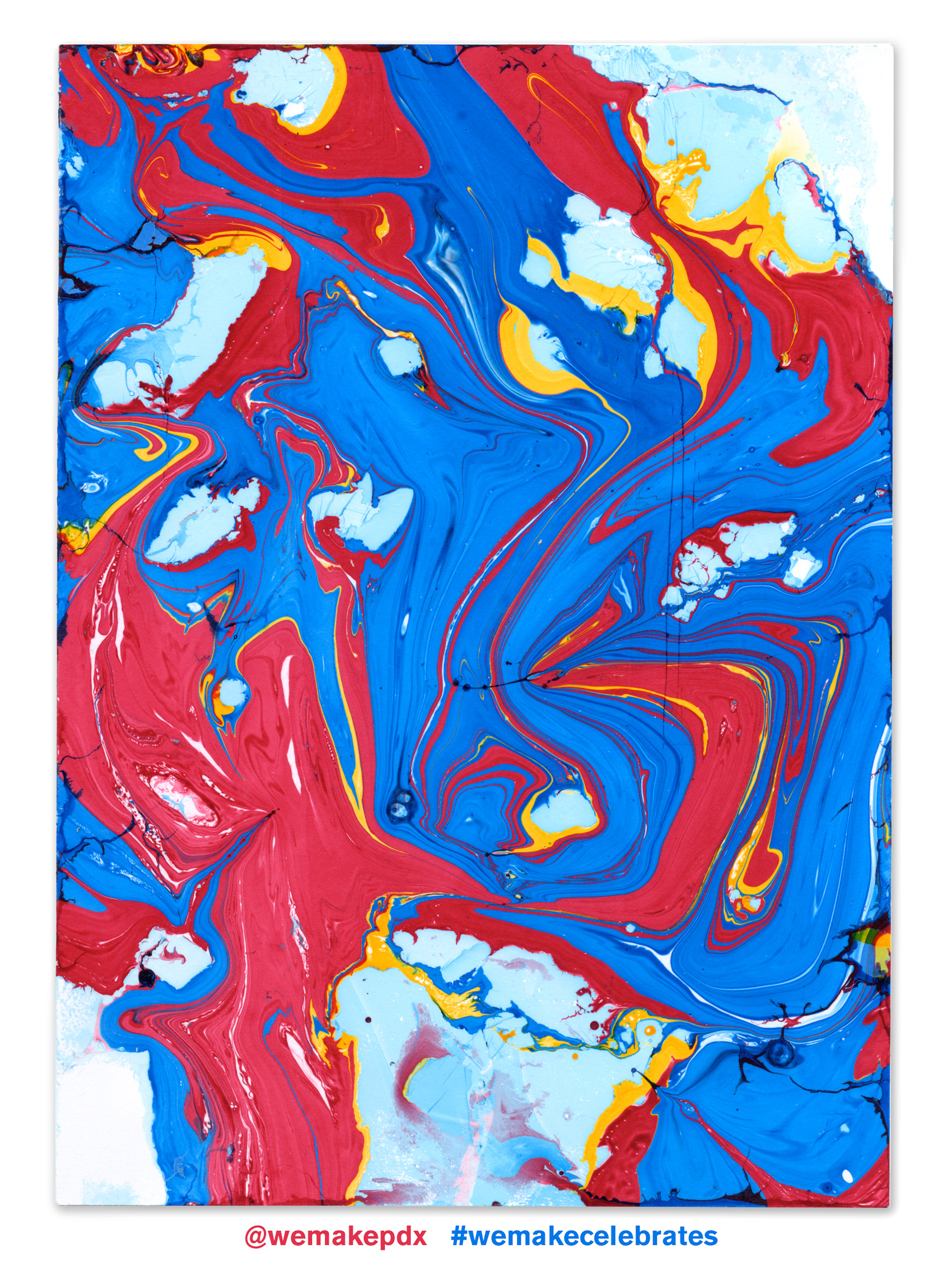 red and blue marbled paper made at the WeMake Conference