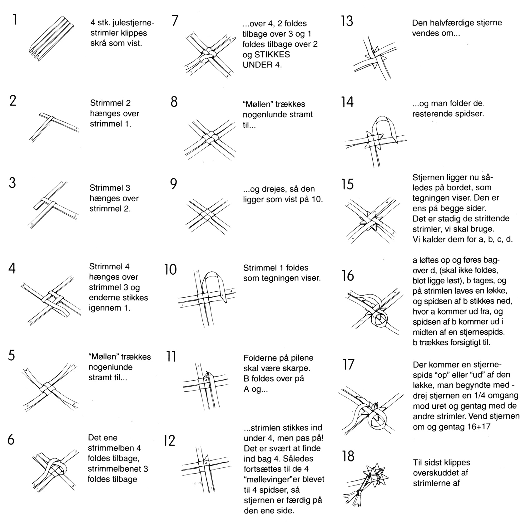 step by step instructions on how to make a Danish xmas heart out of Moravian star strips