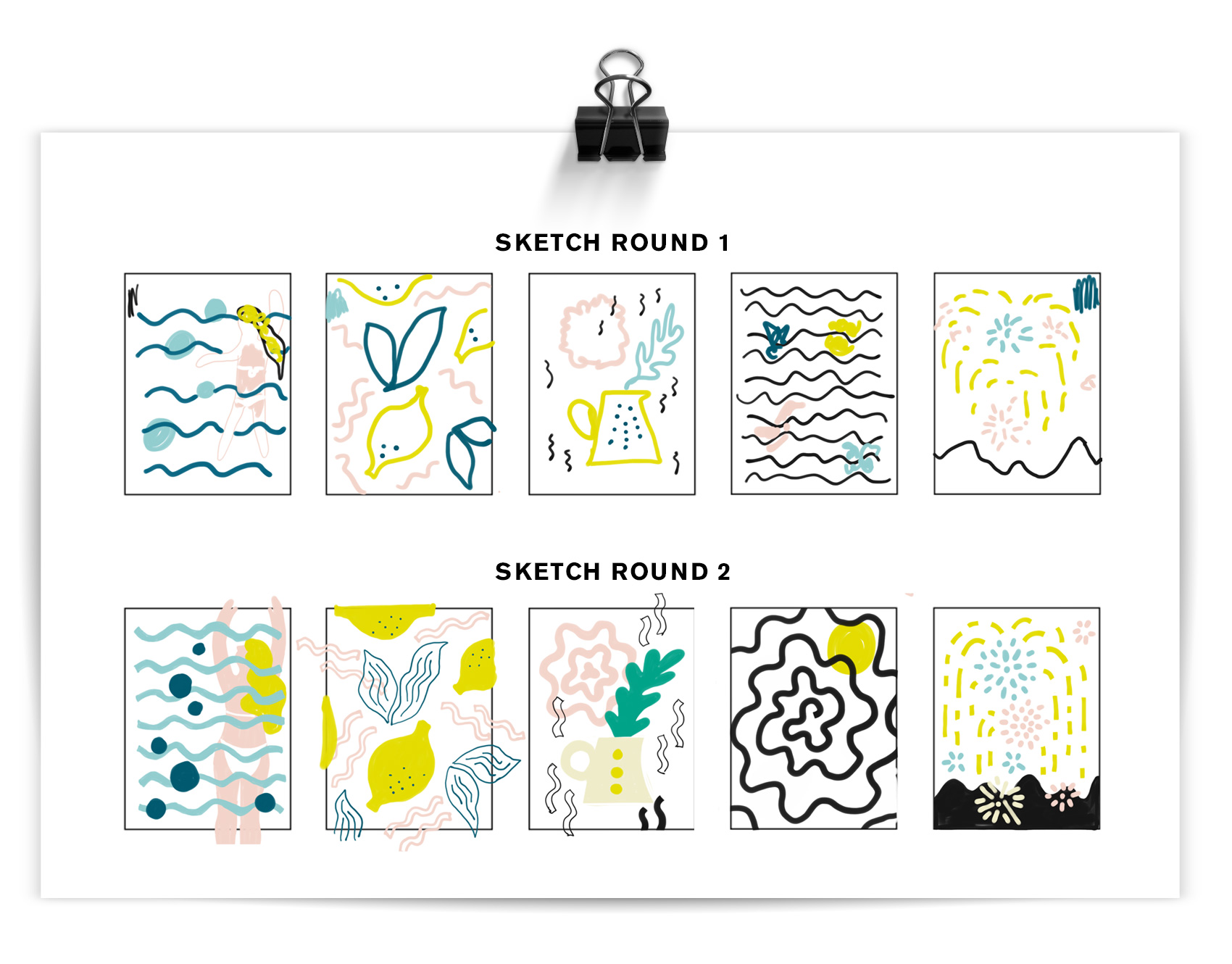 Sketches determining basic color and elements for the Slow Down series. Created on an iPadPro in Adobe Sketch.