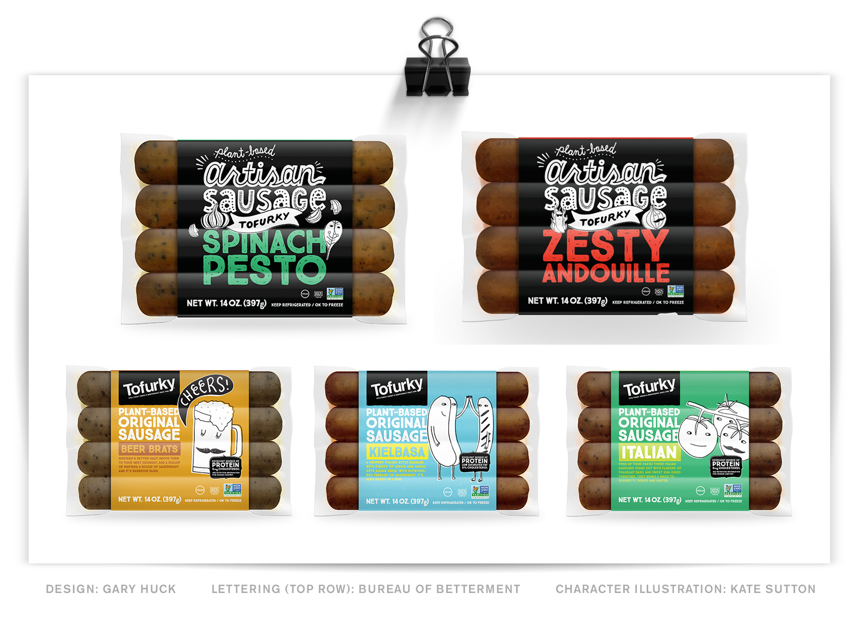 Hand lettering featured on Tofurky artisan sausage packaging.